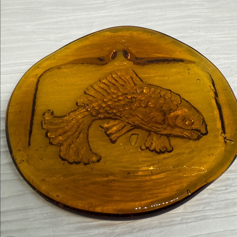 Amber Glass Fish suncatcher huge pendant MCM likely Benko zodiac cognac ⭐️